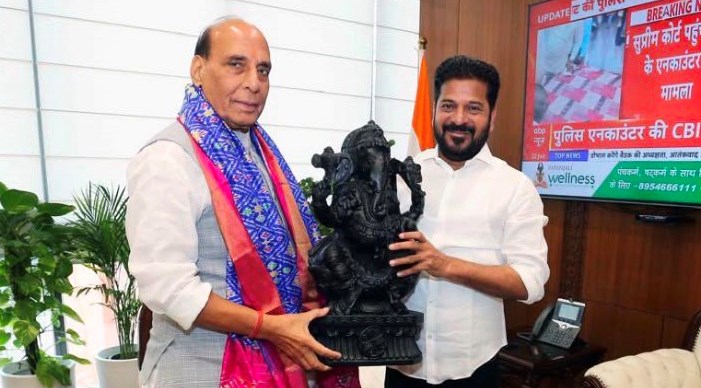 Revanth Reddy met Rajnath Singh; sought cooperation for Adilabad Airport and DRDO project.