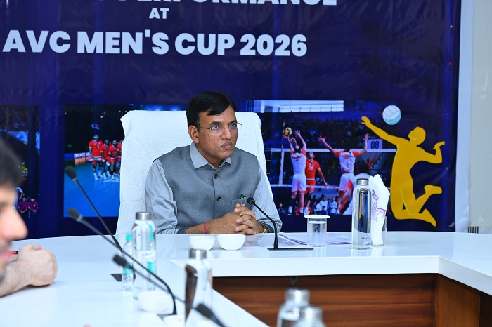 Union Sports Minister  Dr. Mansukh Mandaviya Felicitates Indian Contingent on Historic AVC Men's Volleyball Cup Bronze in Gandhinagar