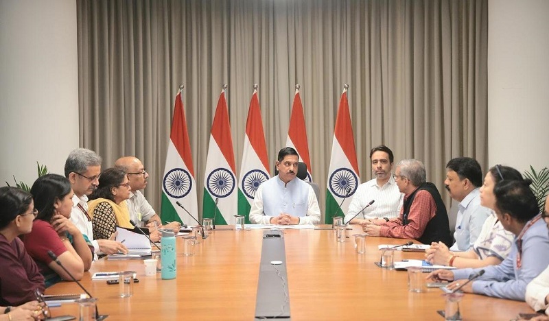 Education Minister Pralhad Joshi held his first review meeting with senior officials of the ministry after assuming charge.